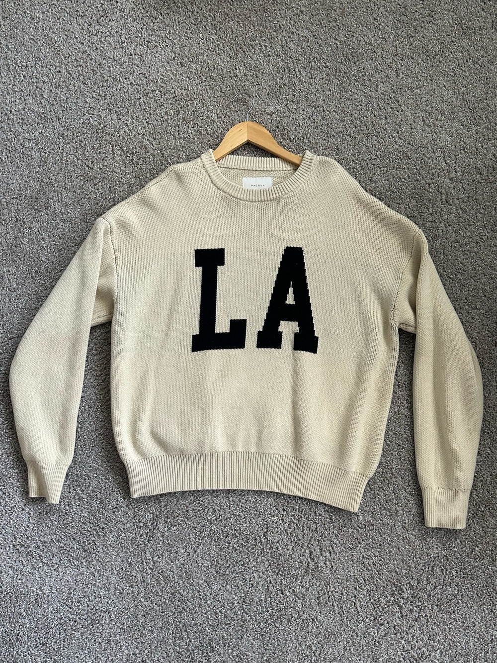 PacSun Cream LA Knit Crewneck Sweater